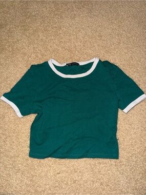 Zara Green Ringer Crop Tee with White Trim